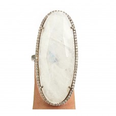 Rainbow moonstone oval silver cocktail ring